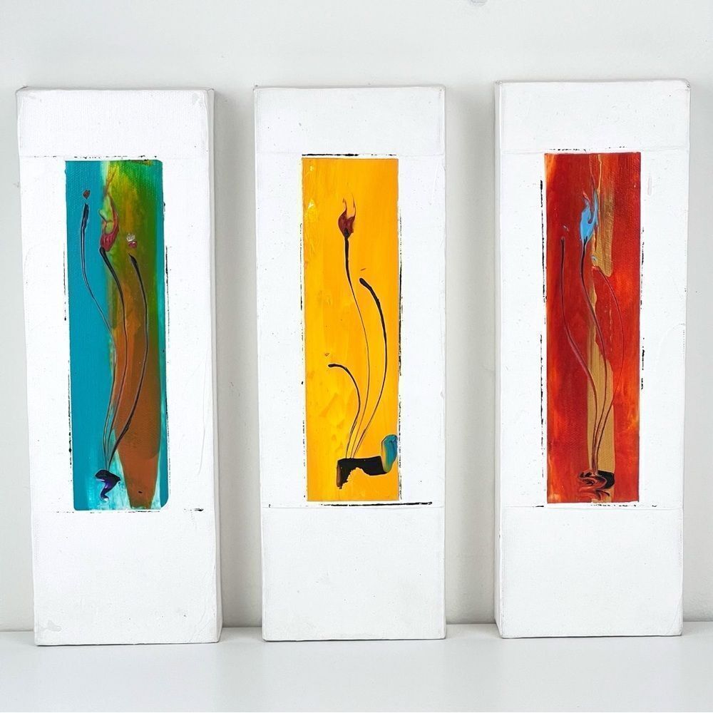 Su Abbott abstract painting “Flowers Series” 2009, Oil On Canvas Set Of 3